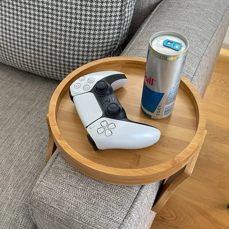 Sofa Tray Table Sofa Armrest Clip-On Tray Natural wooden Sofa Tray Practical TV Snack Tray for Remote Control Coffee Snacks